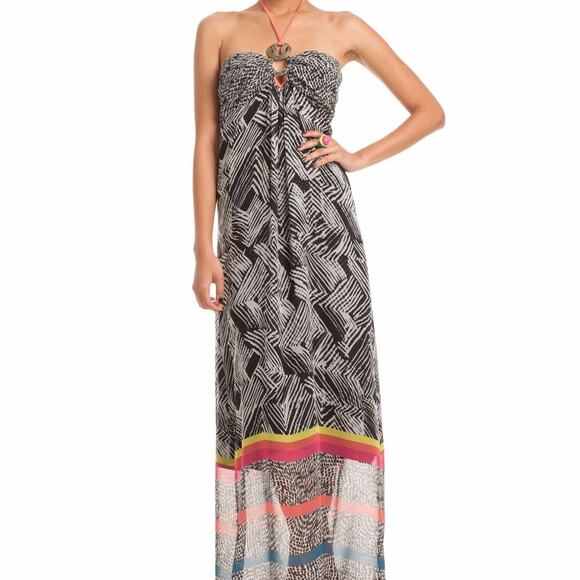 TRINA TURK Halter Maxi Beach Evening Cruise Dress Silk Blend Women's Size 4 - Picture 1 of 13